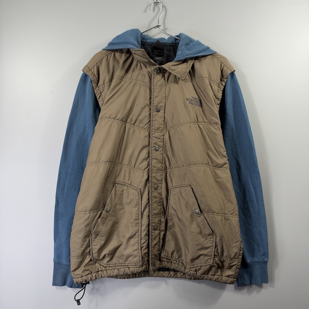The North Face Jacket Mens XL Brown Hooded Puffer Snap Front Lined Outdoor